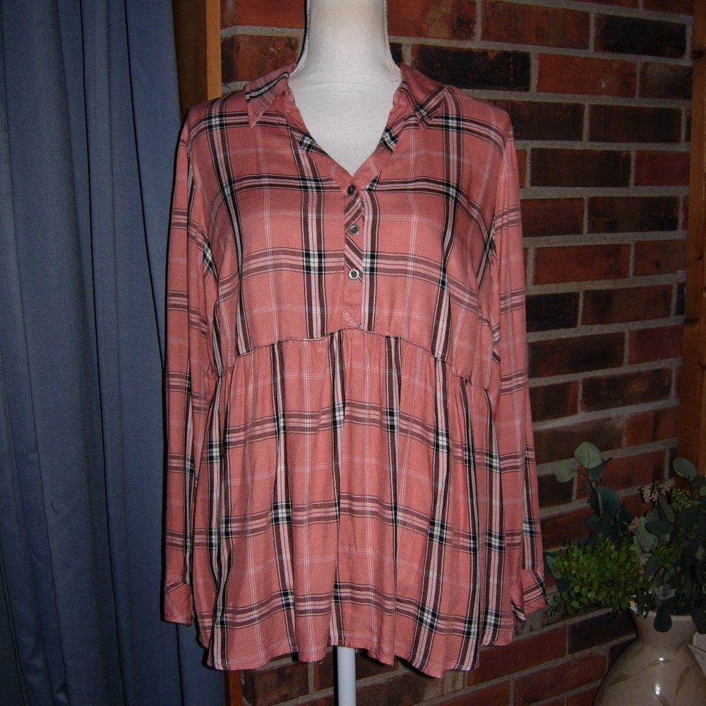 Torrid Pink Plaid Babydoll Top 1